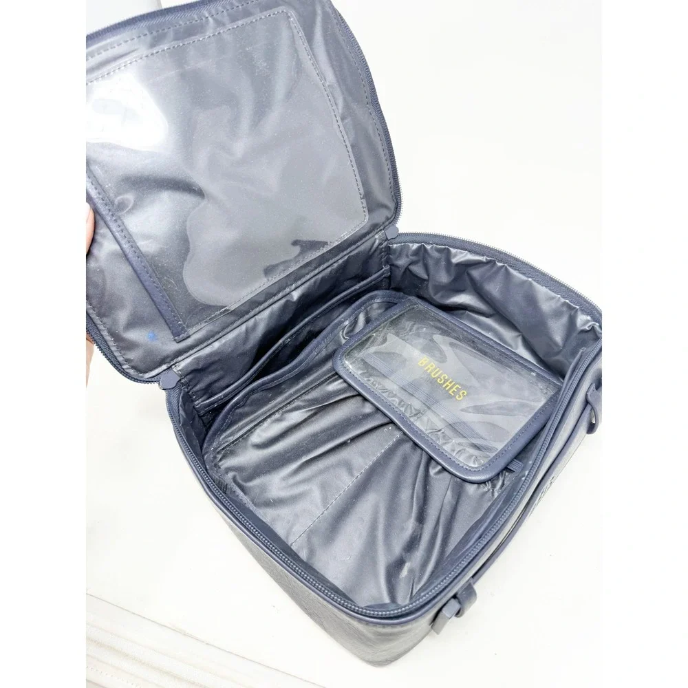 BÉIS The Cosmetic Case Faux Leather Travel Makeup Organizer Beauty Bag Navy